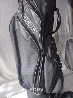 OGIO Machu Cart Golf Bag 15-way Dividers & Rain Cover Black Gray Plaid Excellen