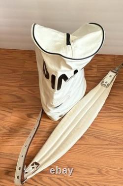 PING 4 Way Divider Golf Cart Bag Vinyl White/Black Leather Shoulder Strap &Cover