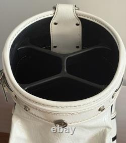 PING 4 Way Divider Golf Cart Bag Vinyl White/Black Leather Shoulder Strap &Cover