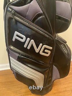 PING Cart Golf Bag Leather 14 Way Divider Black/Silver 9 Pockets UNIQUE