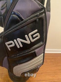 PING Cart Golf Bag Leather 14 Way Divider Black/Silver 9 Pockets UNIQUE