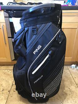 PING Pioneer Golf Cart Bag, Black, 15-Way, Rainhood & Strap, Very Good