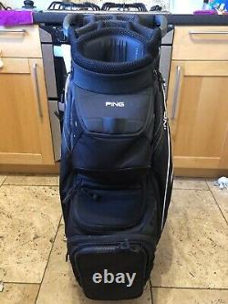 PING Pioneer Golf Cart Bag, Black, 15-Way, Rainhood & Strap, Very Good