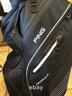 PING Pioneer Golf Cart Bag, Black, 15-Way, Rainhood & Strap, Very Good