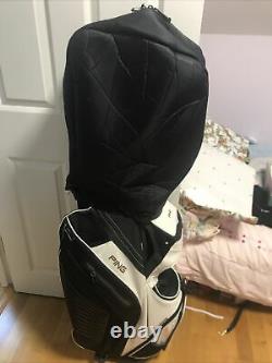 PING Pioneer Golf Cart Bag, Black/White, 15-Way, Strap, A1 condition, hood, 9/10