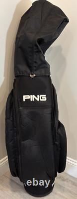 PING RETRO Golf Cart Bag 7 Way Divider Black With White Lettering Rain Hood Used