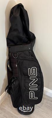 PING RETRO Golf Cart Bag 7 Way Divider Black With White Lettering Rain Hood Used