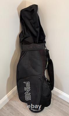 PING RETRO Golf Cart Bag 7 Way Divider Black With White Lettering Rain Hood Used
