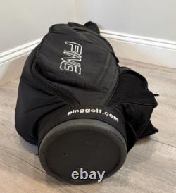 PING RETRO Golf Cart Bag 7 Way Divider Black With White Lettering Rain Hood Used