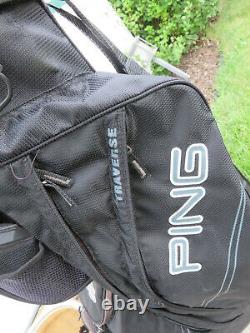 PING Traverse 14-Way Cart Golf Bag Black, White Lettering with Rain Hood NICE