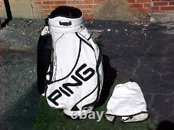 PING White w Black 9 1/2 Staff Cart Golf Club Bag with Snap-on Cover