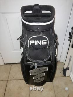 Ping Custom Staff Cart Bag 10.5/ 6 Way Top. Black/White/Silver