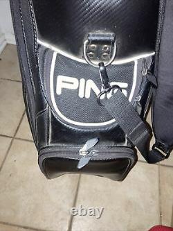 Ping Custom Staff Cart Bag 10.5/ 6 Way Top. Black/White/Silver