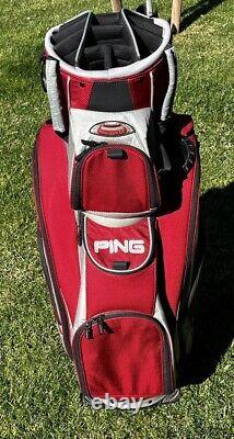 Ping Pioneer LC Golf Cart Bag 14-Way Divider Red Gray Umbrella Sleeve Rain Cover