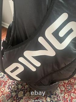 Ping Staff Golf Cart Bag 6-Way Leather / Faux Leather 3 pt Strap Rain Cover EUC