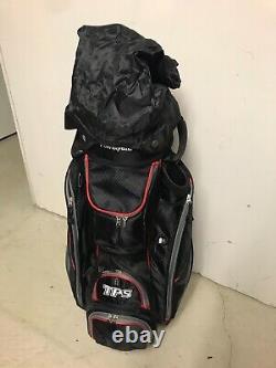 Powerbilt TPS Golf Cart Bag Black Red 14Way CL Dividers 9 Zip Pock Strap RainCov