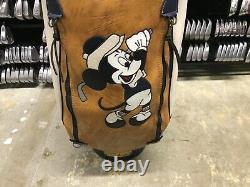 RARE Belding Sports DISNEY MICKEY MOUSE Leather GOLF BAG 9 Brown Blue White 90s