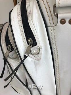 RARE NICE Vintage PING GOLF White & Black 10 STAFF BAG VINYL Leather CART