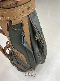 (RARE) Vintage Hot-Z Green/Tan Leather Golf Cart Bag 6 Way Divider