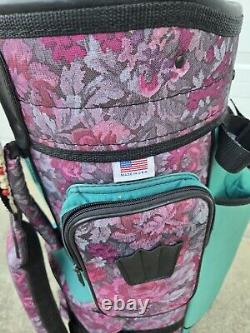 Rare VTG MacGregor Golf Cart Bag Floral Pink Purple Green With Rain Hood 13-Way