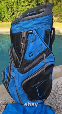 Sun Mountain C-130 Golf Cart Bag 14 Way Divider with Strap Black Blue + Rain Cover