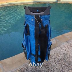 Sun Mountain C-130 Golf Cart Bag 14 Way Divider with Strap Black Blue + Rain Cover