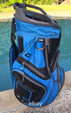 Sun Mountain C-130 Golf Cart Bag 14 Way Divider with Strap Black Blue + Rain Cover