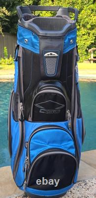 Sun Mountain C-130 Golf Cart Bag 14 Way Divider with Strap Black Blue + Rain Cover