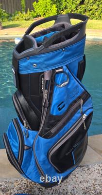 Sun Mountain C-130 Golf Cart Bag 14 Way Divider with Strap Black Blue + Rain Cover