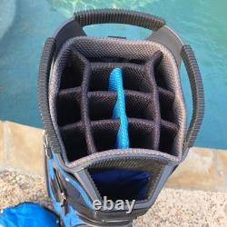 Sun Mountain C-130 Golf Cart Bag 14 Way Divider with Strap Black Blue + Rain Cover