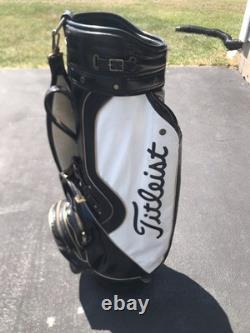 TITLEIST Vintage Golf Cart Bag 3 Way Leather Grain Black White