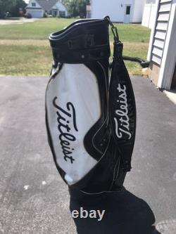 TITLEIST Vintage Golf Cart Bag 3 Way Leather Grain Black White