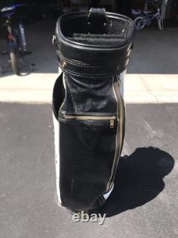 TITLEIST Vintage Golf Cart Bag 3 Way Leather Grain Black White