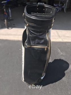 TITLEIST Vintage Golf Cart Bag 3 Way Leather Grain Black White