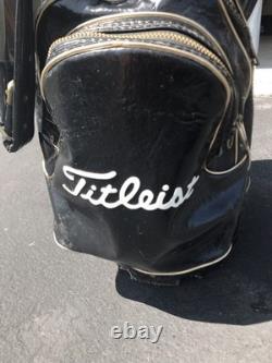 TITLEIST Vintage Golf Cart Bag 3 Way Leather Grain Black White