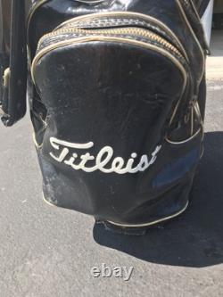 TITLEIST Vintage Golf Cart Bag 3 Way Leather Grain Black White