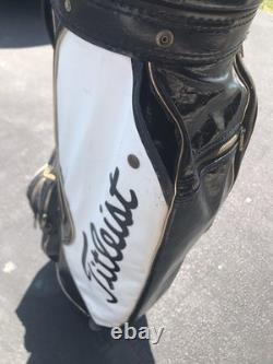 TITLEIST Vintage Golf Cart Bag 3 Way Leather Grain Black White