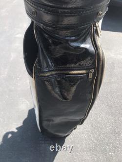 TITLEIST Vintage Golf Cart Bag 3 Way Leather Grain Black White