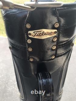 TITLEIST Vintage Golf Cart Bag 3 Way Leather Grain Black White