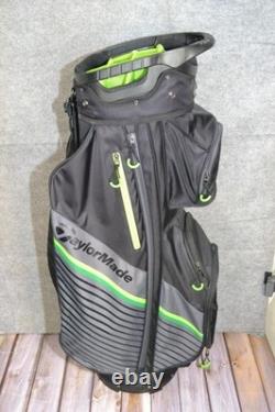 TaylorMade Golf Bag 14-Way Black Green Cart Large With Rain Hood Divider Strap