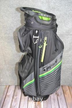 TaylorMade Golf Bag 14-Way Black Green Cart Large With Rain Hood Divider Strap