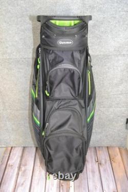 TaylorMade Golf Bag 14-Way Black Green Cart Large With Rain Hood Divider Strap