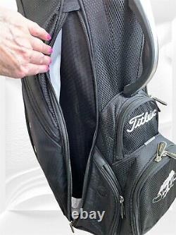 Titleist 15 Golf Cart Bag Lite Wt Black 9 Pkts Waterproof w Hood Embroidery EUC