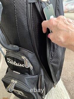 Titleist 15 Golf Cart Bag Lite Wt Black 9 Pkts Waterproof w Hood Embroidery EUC