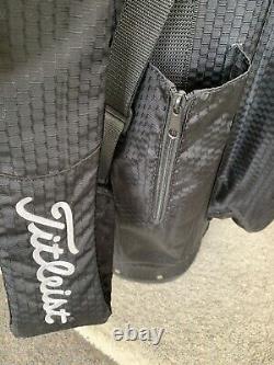 Titleist 15 Golf Cart Bag Lite Wt Black 9 Pkts Waterproof w Hood Embroidery EUC