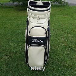 Titleist Black White Leather Golf Cart Bag Padded Strap & Rain Cover