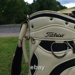 Titleist Black White Leather Golf Cart Bag Padded Strap & Rain Cover