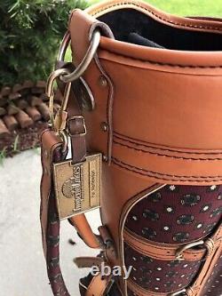 Titleist Classic Vintage upholstered Pattern & Tan Leather Golf Bag Cart USA