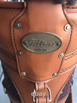Titleist Classic Vintage upholstered Pattern & Tan Leather Golf Bag Cart USA
