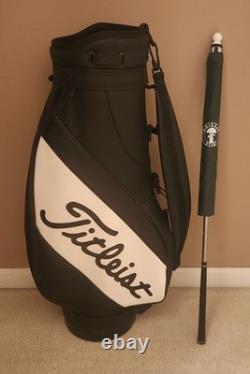 Titleist Golf Cart Bag 3 Way 2 Pocket Leather Grain Black White Vintage